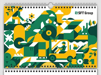 Wall Calendar Cover boxes butterflies calendar company corrugated industry corrugated packaging design ecology flat flowers geometric illustration loader paper people plant production vector wastepaper working
