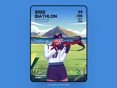 Biathlon biathlon france hill hills illustration landscape match mountain river scenery shoot skiing spring summer