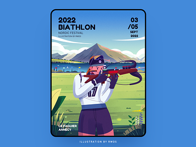 Biathlon biathlon france illustration landscape match mountain river shoot skiing spring summer