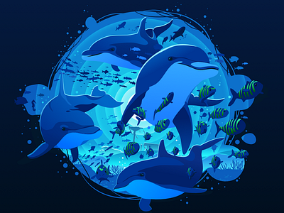 Dolphins 🐬 art artwork circle depth dolphin dolphins fish fishing illustration nature negative ocean ocean life popular proart prokopenko sea trend undersea underwater