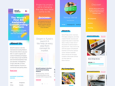 Mobile design for Crowdfunding platform website. Berkoff Goodman basov branding campaign design colorful design colorfull commercial crowdfunding crowdfunding campaign fundraising minimal mobile design mobile ui paid pay platform raise responsive ui web website