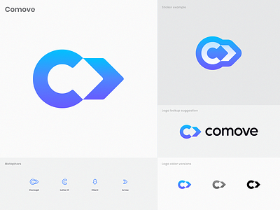 Comove Unused Logo app icon arrow box branding gradient identity letter c logo move negative space premade relocation unused user