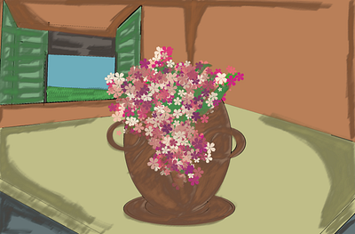 A Vassel with Flowers-Digital Drawing 3d art brushes concept content creation creative design design digital illustration digital painting digitalart flowers house illustration illustrator nature procreate relaxing tiktok youtube