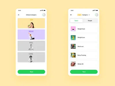Mobile Health App app category page design fitness health ios mobile native ui ux