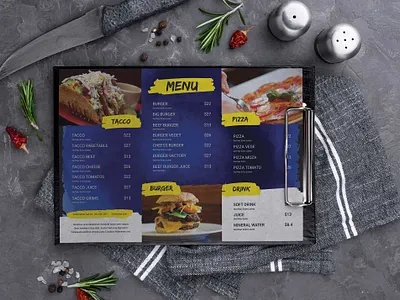 Pizza Burger Cafe Menu Design Template branding design illustration