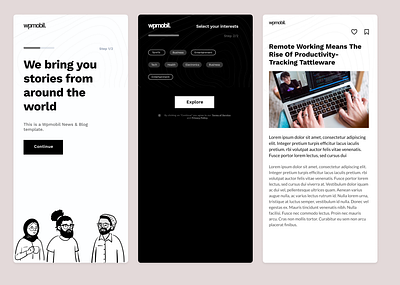News Mobile Application app design illustration minimal minimalism mobile mobile app typography ui ux