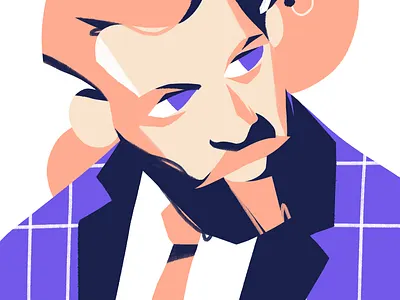 Classy gentleman artwork beard bold fashion gentleman illustration moustache orange portrait purple vibrant