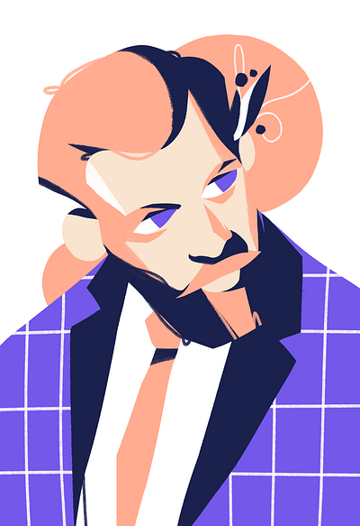 Classy gentleman artwork beard bold fashion gentleman illustration moustache orange portrait purple vibrant