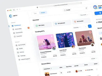 Nefty - NFT Dashboard atomic design clean components dashboard dashboard design design interface minimal nft nft dashboard nft ui saas ui ui ux design uidesign ux webapp