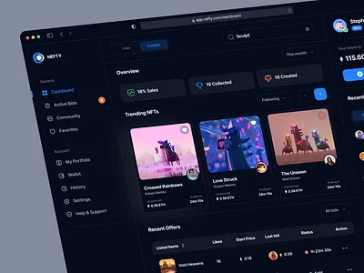 Nefty - NFT Dashboard (Dark Mode) dark dashboard dark mode ux