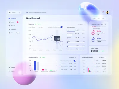 E-commerce Analytics Dashboard 3d shapes admin panel adobe xd analytics chart b2b charts dashboad data visualization ecommerce glass ui glassmorphism gradient graphics sales shopping