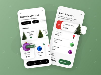 Christmas Tree order christmas christmas tree color design figma green mobile mobile app mobile app design mobile ui ornament shadow snow tree ui ui design user interface ux winter winter is coming