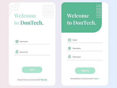 Login View DonTech. app design minimal typography ui ux