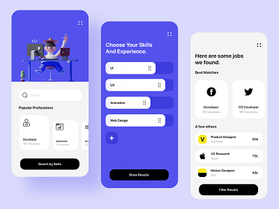 Job Application Design 3d app colors design friendly illustration interfaces iphone x typography ui ux