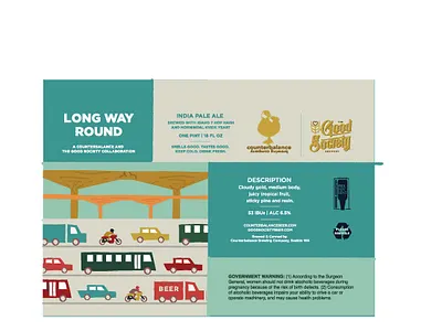 Long Way Round IPA | The Good Society X Counterbalance Collab beer art beer label cars craftbeer illustraion motorcycles seattle west seattle