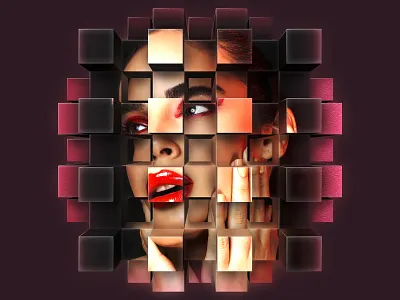 Cube Explode box cube cubes extrusion face graphic design graphic art illustration lips model mural perspective photoshop portrait vanishing point wallpaper
