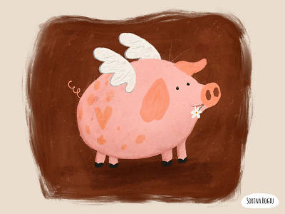 Piggy Illustration childrens book illustration cute daisy design flower happy illustration illustrator kids illustration pig piggy pink wings