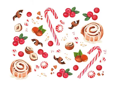 Watercolor Holiday Goodies for Crazy Rumors candy canes candy paintings christmas illustrations cinnamon buns food illustration holiday holiday design holiday paintings illustrated desserts packagingdesign peppermint illustration portland illustrator surface design watercolor xmas illustration