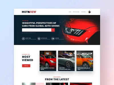 Motoview - Website Homepage auto show automobile automotive car cards cars clean design footer header hero home page landing landing page minimal source sans pro typography ui ux website website design