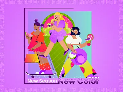 Summer Vibes adobe illustrator character drink fashion female fresh fruit fun girl icecream illustration ladies shopping skateboard summer summer vibes summertime vector watermelon women