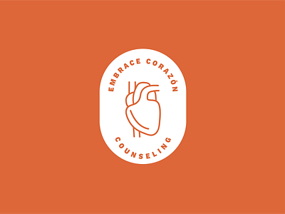 Embrace Corazon abstract art branding conceptual coronary counseling design doctor flash heart latin line art logo medicine mentalhealth minimalistic orange simple spanish therapy vintage