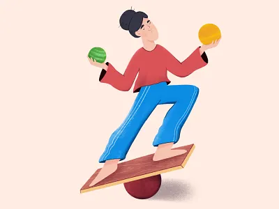 Balancing 2d character balance balancing brushes character character design flat design geometry girl illustration texture yoga