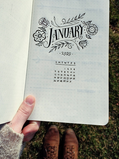 January 2020 bullet journal calendar custom lettering design hand lettering illustration organization type typography