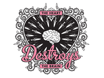 New Style, Old Sentiment badge design black and pink brain dagger graphic design heart illustration vector vector illustration