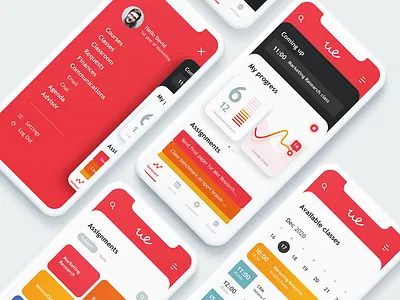University app concept app assignments calendar cards chart menu navigation progress schedule ui university usability ux