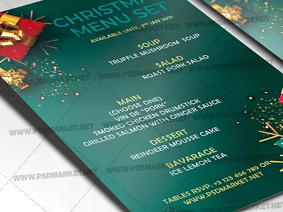Christmas Menu Template - Flyer PSD christmas christmas 2020 christmas flyer christmas market christmas menu christmas vacation menu design menu set new year menu new year menu set xmas xmas menu set