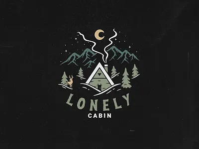 Lonely cabin adventures aframe apparel design cabin in the woods cabin life design distressed handdrawn illustration logo mountains outdoors vector wild woods