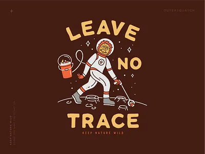 Outersquatch astronaut bigfoot brown cleanup design illustration leave no trace moon nature outdoors red sasquatch space space suit squatch trash yellow