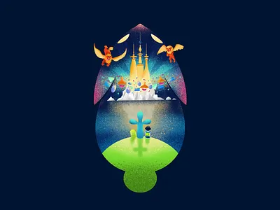 Over the Moon Illustration colorful digital art graphic design illustraion illustration art luna moon over the moon rabbit vibrant