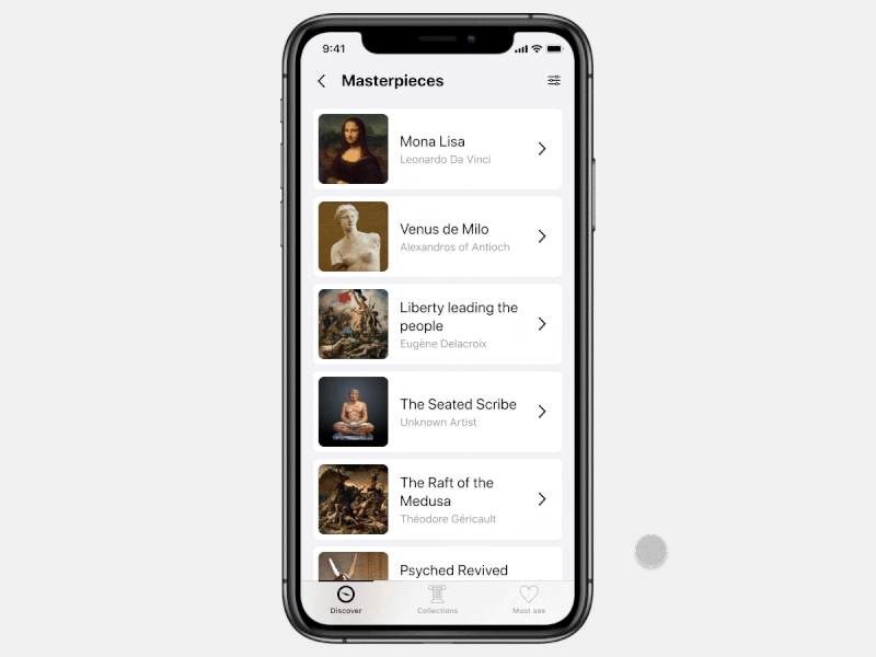 Le Louvre Museum App - Drag interaction art design drag flat interaction interaction design ios ios app design ios design ios14 iphone iphone 11 louvre museum ui ux