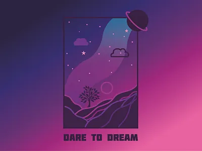 Dare to Dream - Illustration art clouds corel draw coreldraw design dream illustration landscape landscape illustration purple saturn space stars