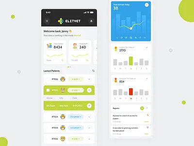 Veterinary Clinic Dashboard (Mobile Version) animal animals cats clinic dashboard dashboard design dogs hospital mobile adaptation mobile app mobile app clinic mobile app dashboard mobile version product design ui ux veterinary clinic veterinary clinic dashboard