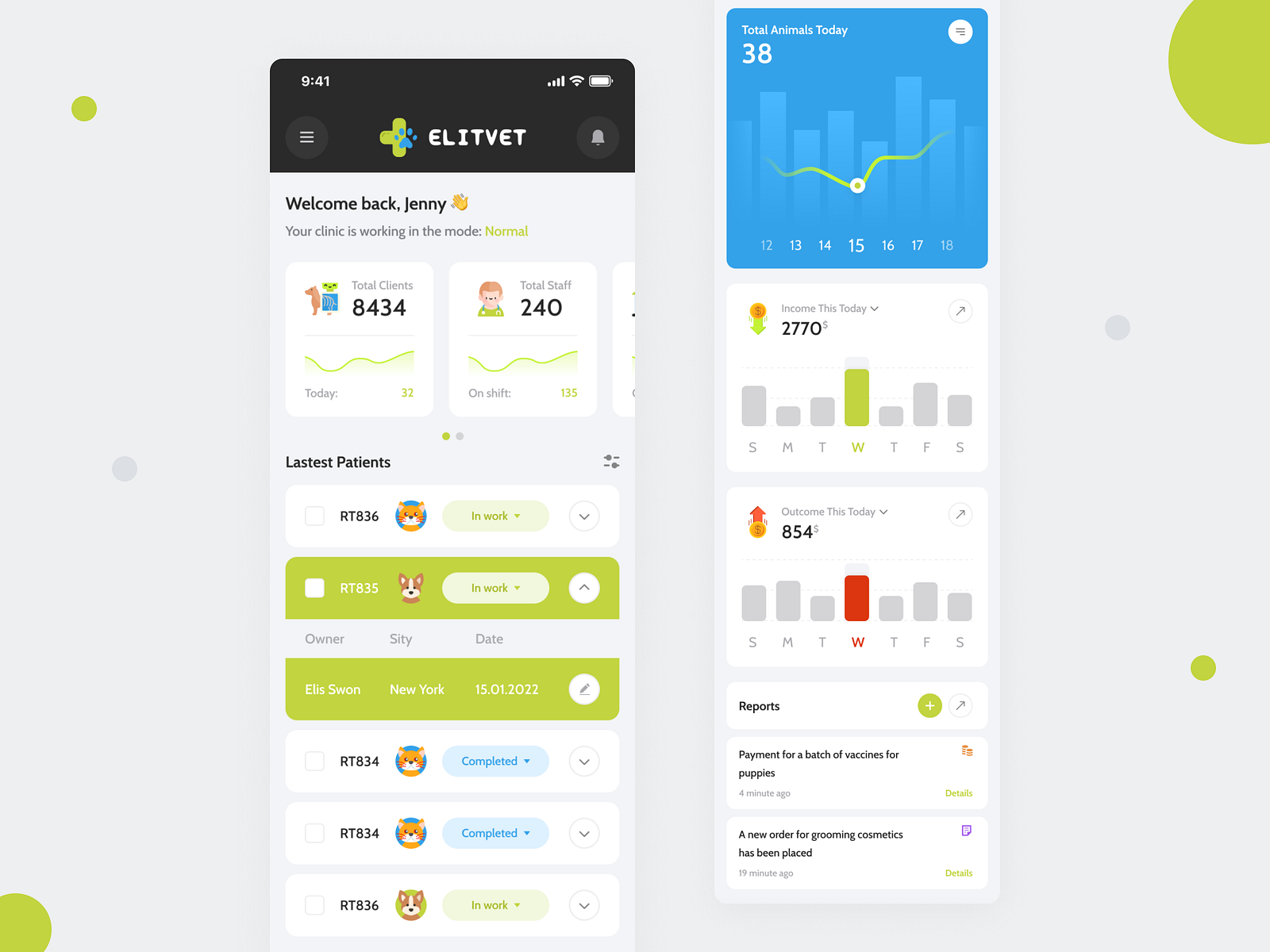 Veterinary Clinic Dashboard (Mobile Version) by Nelia Dudina on Dribbble