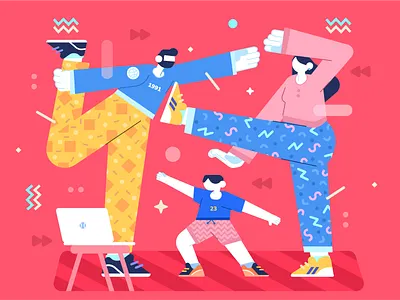 Stay Healthy 2020 character exercise family flat geometric illustration people sports stay home vector workout