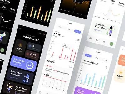 Health Tracker App UI Kit app design app page apps health care ui kit mobile app mobile ui ui ui kit ui resource uihut