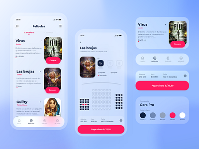 Cineplanet - Glassmorphism redesign cinema clean ui design flat glassmorphism ios app ios14 minimal mobile mobile app design mobile ui movie app movies redesign style trendy design ui uiux ux