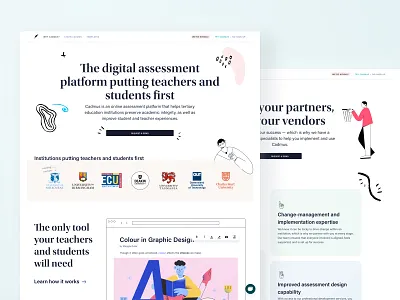 Cadmus website assessment branding cadmus craftwork education illustration learning product design scribbles ui universities vector website website design