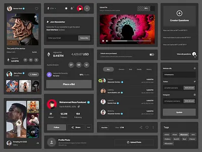 NFT Website Components - Dark 🔥🤘 card components dark design eth nft trend ui ui kit uidesign uiux web design website