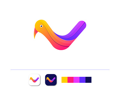 Bird Logo Letter V + Bird Icon 2020 trend abstract logo apps icon bird logo brand identity branding concept business logo colorfullogo combination mark creative logo gradient logo iconic logo illustrator lettermark modern color modern logo monogram logo simple and clean symbol