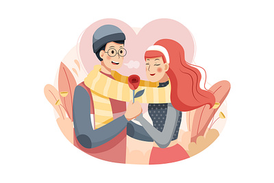 Happy Valentine's Day Scene beautiful bigo celebrate couple in love dating flirting floral happy heart illustration love lovely match meet romance romantic sweet tinder valentines day