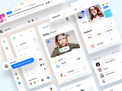 Social Web App Components app cards chat clean components design interface messenger minimal mobile navigation network social typography ui user experience user interface ux web webdesign