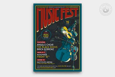 Music Festival Flyer Template V6 band concert concerto design event fest festival fler gig instruments live music musician orchestra photoshop poster psd symphonic template violin