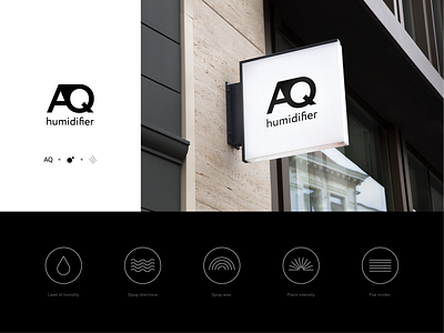 AQ humidifier - Logo Design 3d art 3dsmax black black white brand brandbook branddesign branding clean color colors design icon icon set logo logotype material matte minimal product