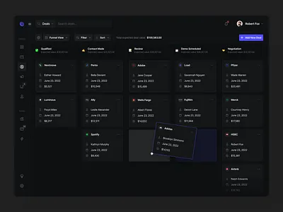 SaaS CRM Dashboard - Deals board view clean crm customer dashboard deals minimalist product saas sales software ui ux web web app