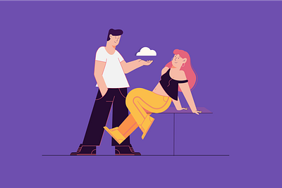 Cloud character cloud comunication employee flat illustration line linear purple ui ux work