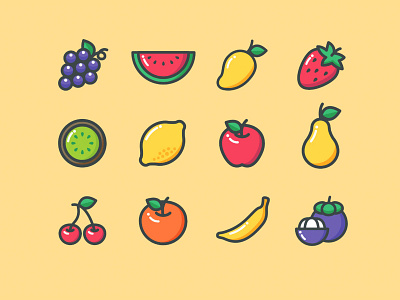 12 Colored Fruit Icons ai ai design ai download ai vector freebie fruit icon fruit vector fruits icon design icons download icons pack icons set illustration illustrator logo logo design symbol vector design vector download vector icon